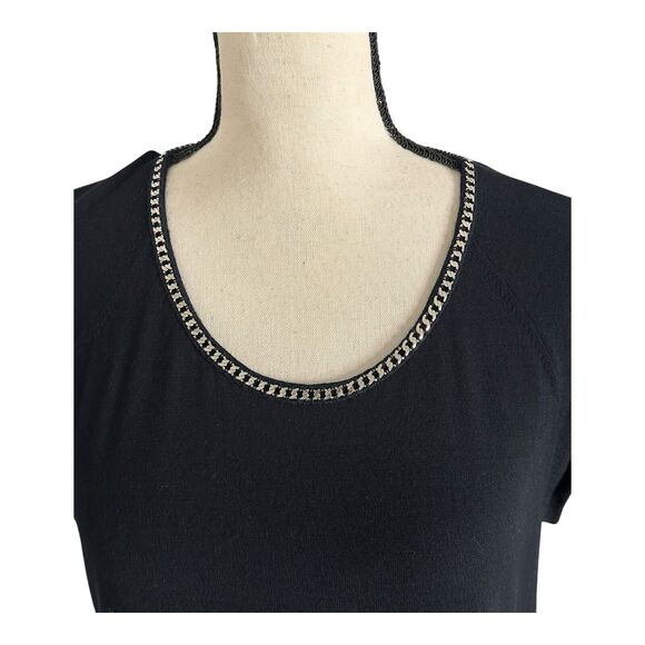 Lafayette 148 New York Black Stretch Short Sleeve Metal Neck Size Medium - Picture 2 of 15